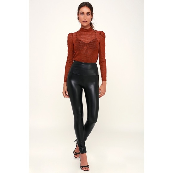 Rust Orange Sheer Long Sleeve Mock Neck Top - Picture 5 of 5